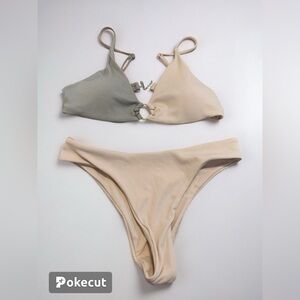 💜 Zaful Ribbed Color-Block Bikini Set with O-Ring Detail - Size Small